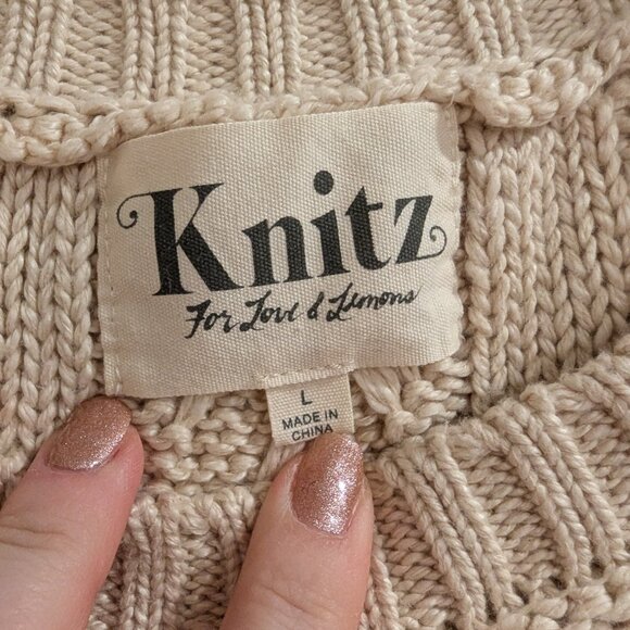 FOR LOVE & LEMONS KNITZ Wythe Bell Sleeve Sweater L Oversized Loose Weave Cream - Picture 10 of 14